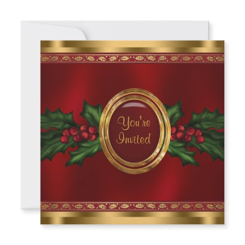 Red Gold Holly Corporate Christmas Party Personalized Announcement