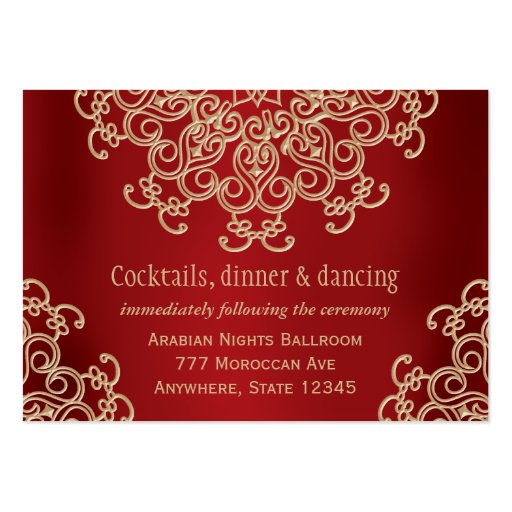 Red Gold Indian Inspired Reception Enclosure Card Business Card Template (front side)
