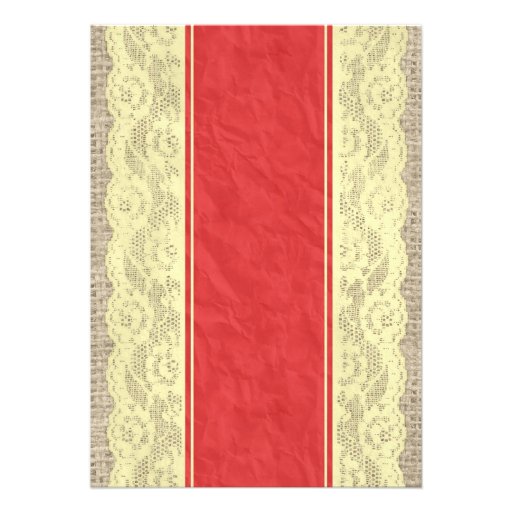 Red Gold Linen Burlap Lace Bridal Shower Invites