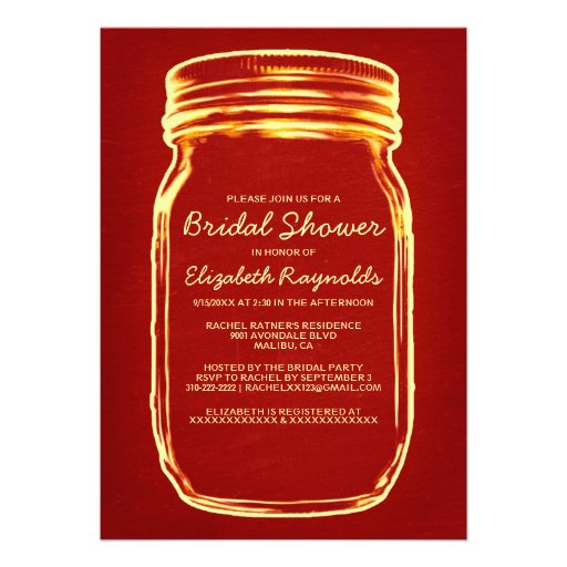 Red & Gold Mason Jar Bridal Shower Invitations