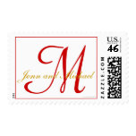 Red Gold Monogram December Wedding Postage