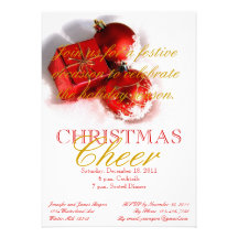 Red Gold Ornaments Christmas Party Invitations