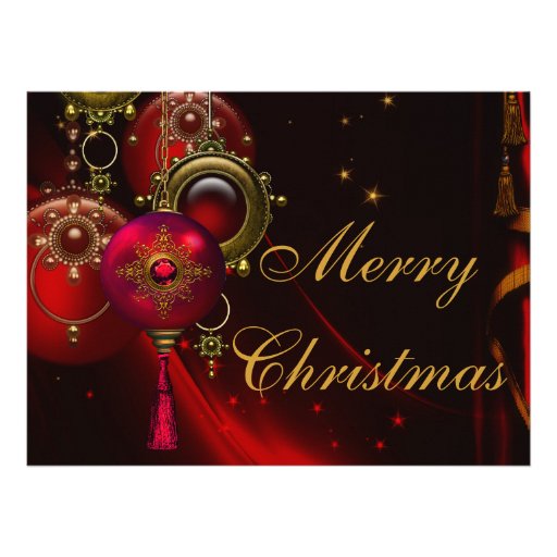 Red Gold Ornaments Corporate Christmas Party Personalized Invite