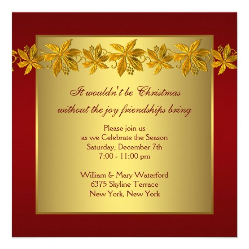 Red Gold Poinsettia Christmas Party Invitations