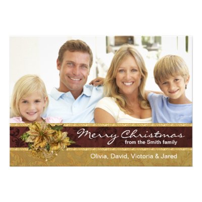 Red Gold Poinsettia Photo Christmas Cards