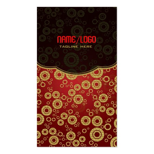 Red & Gold Retro Circle Random Pattern Business Card (front side)