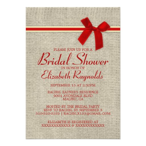 Red & Gold Rustic Burlap Bridal Shower Invitations