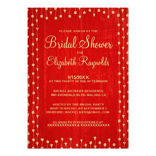 Red Gold Rustic Country Bridal Shower Invitations