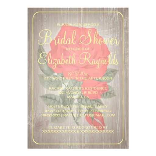 Red & Gold Rustic Floral Bridal Shower Invitations