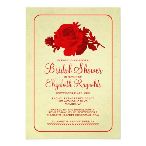 Red Gold Rustic Floral/Flower Bridal Shower Invite