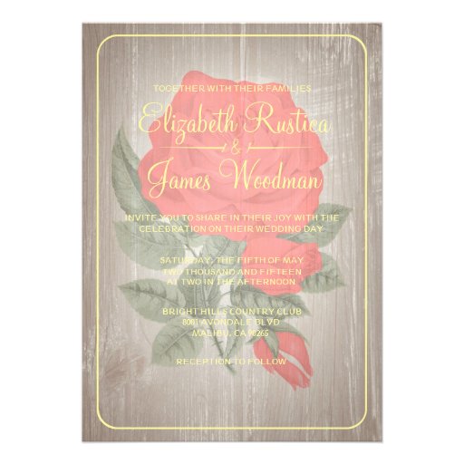 Red & Gold Rustic Floral Wedding Invitations