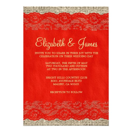 Red & Gold Rustic Lace Wedding Invitations