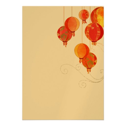 Red, Gold Shimmer Asian Theme Bridal Shower Invite