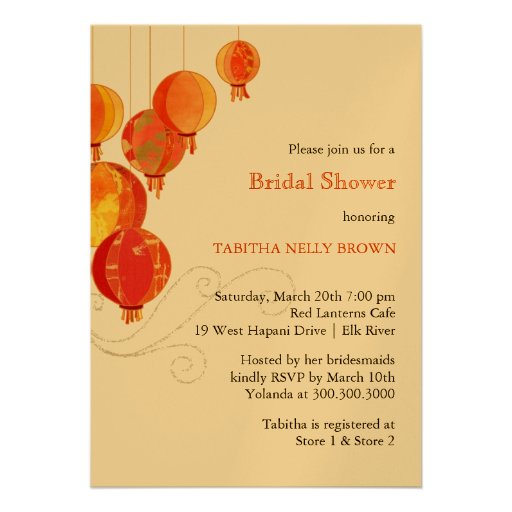 Red, Gold Shimmer Asian Theme Bridal Shower Invite (front side)