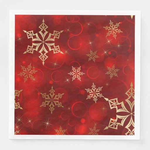 Red & Gold Snowflakes Christmas Holiday Napkins Zazzle