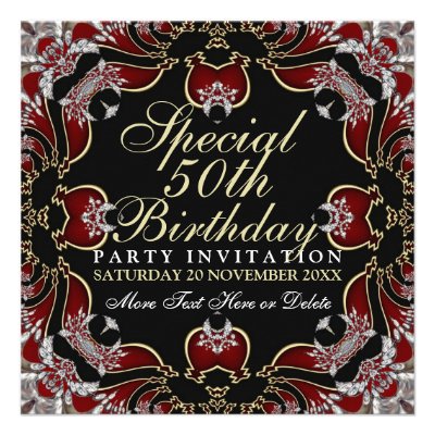 Red+Gold Special 50th Birthday Party Invitations
