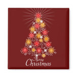 Red & Gold Star Christmas Tree Square Refrigerator Magnets