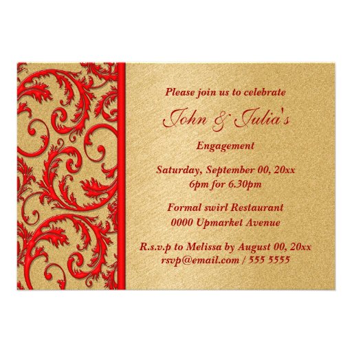 Red gold swirl engagement anniversary PERSONALIZE Personalized Invites