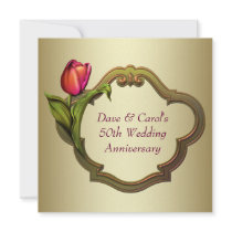 Red Gold Tulip 50th Wedding Anniversary Personalized Invites