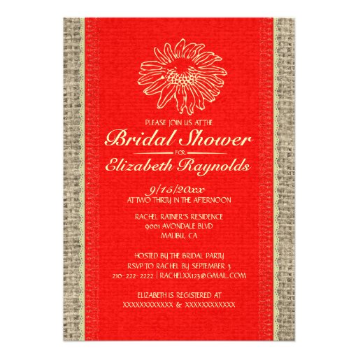 Red & Gold Vintage Lace Bridal Shower Invitations
