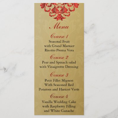 red  gold Wedding menu Rack Card