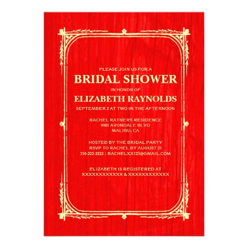 Red Gold Western Barn Wood Bridal Shower Invites