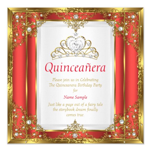 Red Gold White Pearl Princess Quinceanera Invitation | Zazzle