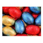 Red, golden and blue Belgian chocolate Easter eggs Postcards