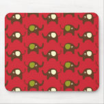Red good luck elephants pattern print mouse pad
