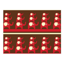 Red good luck elephants pattern print postcard