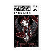 red, gothic, angel, valentine&#39;s, day, stamps, dark angel, valentines, gothic fantasy, tattoo, Frimærke med brugerdefineret grafisk design