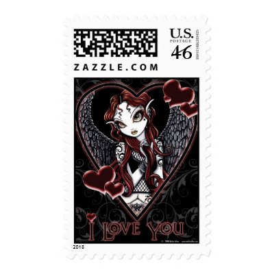 Red Gothic Angel Valentine's day Stamps