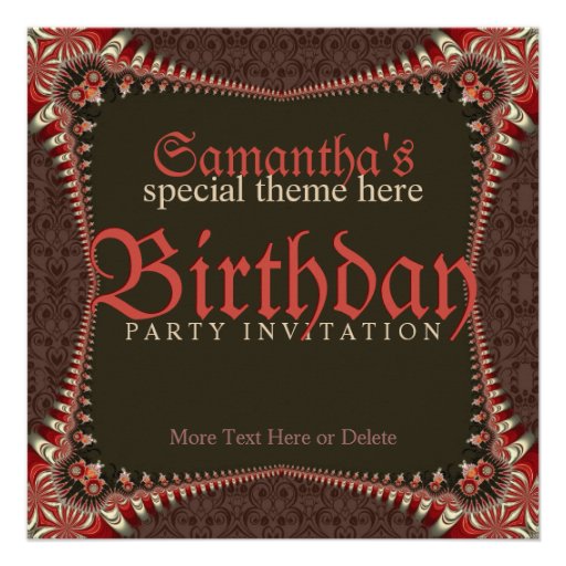 Red Gothic Special Theme Birthday Party Invitation