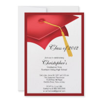 Red Grad Cap Graduation Party Invitation