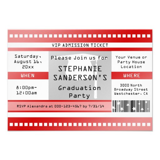 Red Graduation or Party Admission Ticket Announcements (front side)