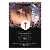 Red/Gray/Black Baptism Baby Dedication 5x7 photo Custom Invite