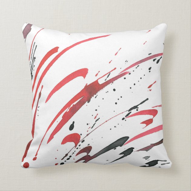 Red Gray Black Watercolor Abstract Pillow