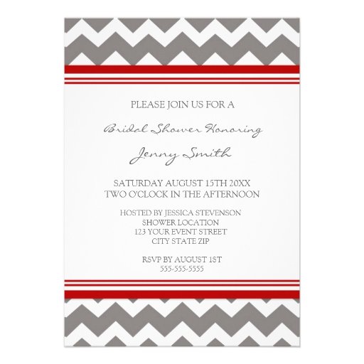 Red Gray Chevron Bridal Shower Invitation Cards