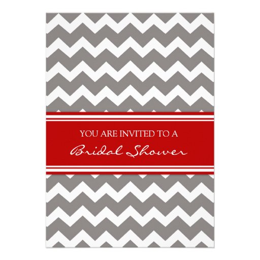 Red Gray Chevron Bridal Shower Invitation Cards