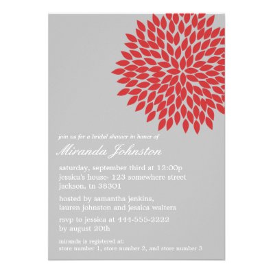 Red & Gray Flower Bridal Shower Invitations