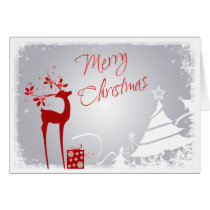 Red, Gray Merry Christmas Trees & Deer Card