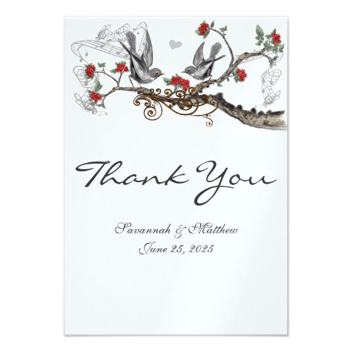 Red & Gray Vintage Birds Wedding Invite