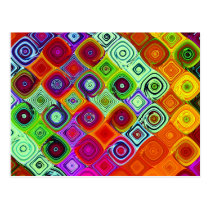 Red Green Abstract Mosaic Postcard
