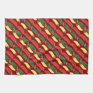 Red Green and Yellow Hot Salsa Chili Peppers Kitchen Towels