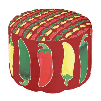 Red Green and Yellow Hot Salsa Chili Peppers Round Pouf