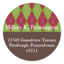 Red green argyle custom Christmas address label sticker