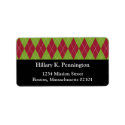 Red green argyle custom Christmas holiday label label