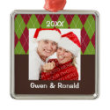 Red green argyle custom photo holiday keepsake ornament