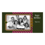 Red green beige Birthday design Picture Card