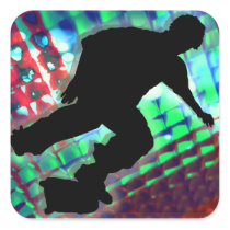 Red Green & Blue Abstract Boxes  Skateboard Square Sticker